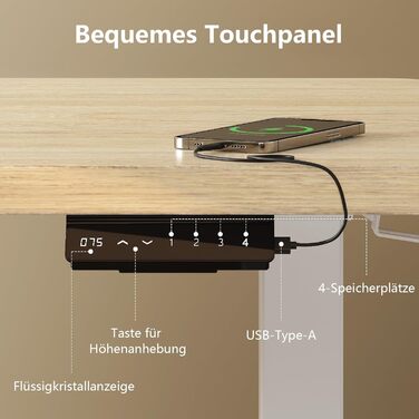 Регульований стіл, 160x80 см, електричний стоячий стіл з подвійним мотором, сенсорна панель, USB-A, кабелеуправління, стільниця 25 мм, ергономічний офісний стіл, білий