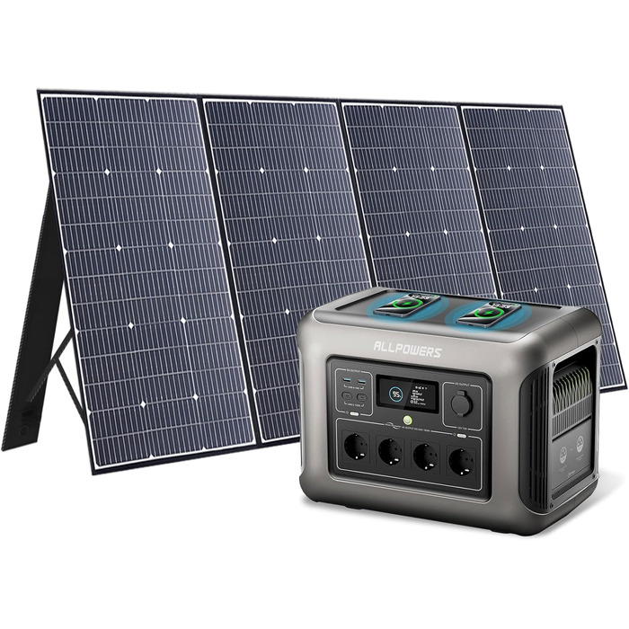 Портативна електростанція ALLPOWERS 1152Wh LiFePO4, 1800W, сонячний генератор, UltraFast зарядка, для дому, кемпінгу, подорожей