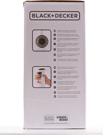 Ручний блендер BLACKDECKER BXHBA1000E, 1000 Вт, 4 аксесуари, 20 режимів (3 аксесуари, одиночний, 600 Вт)