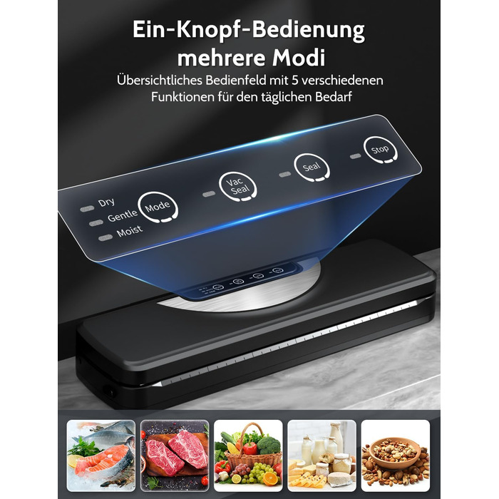 Вакууматор 5 в 1 для продуктів з вбудованим різаком та функцією Sous Vide, вакуумний пакувальник з набором пакетів та шлангом, чорний