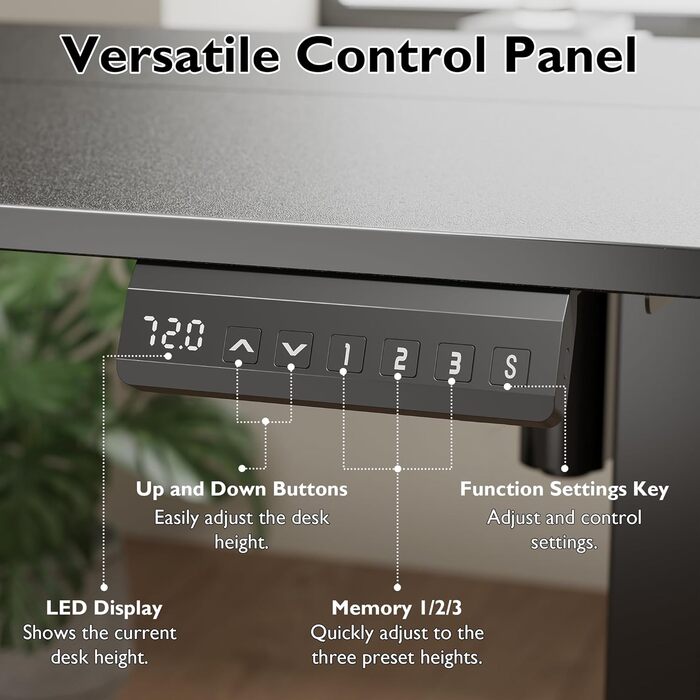 Електричний регульований стіл BONTEC 120x60 см з LED-дисплеєм, 3 пам'яті висоти, тримач для навушників, чорний