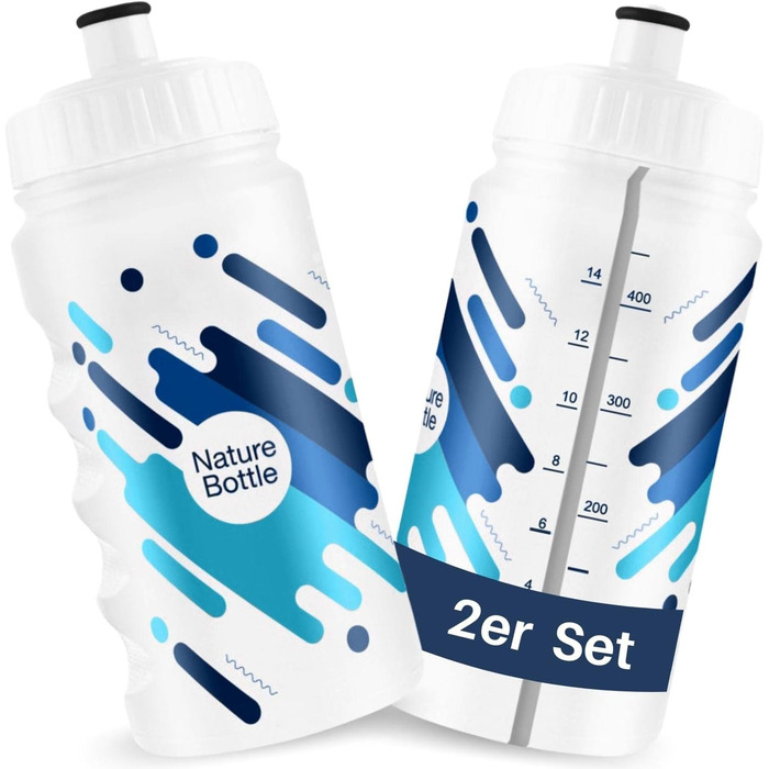 Набір з 2 велосипедних пляшок для води 500 мл - Велосипедна пляшка з цукрової тростини - Щільна спортивна пляшка - Велосипедна пляшка Колесо - Велосипедна пляшка для води (біла, синя)