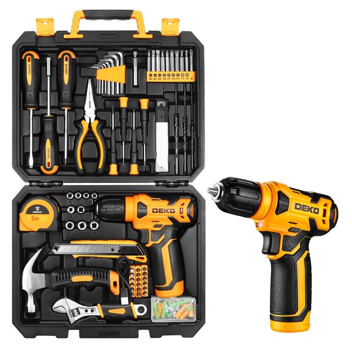Набір інструментів DEKO 126 предметів в кейсі: професійний набір для дому, офісу та саду (жовтий)