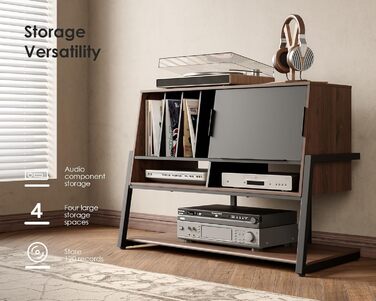 Стіл для програвача FITUEYES DESIGN з дерева, велика тумба Hi-Fi з висувною дверцятами, полиця для 120 платівок, вантажопідйомність 50 кг, серія Eiffel