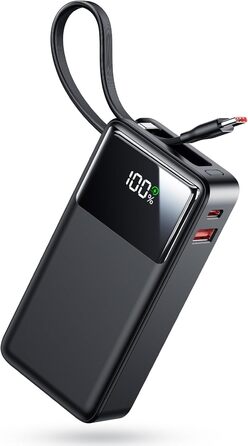 Швидка зарядка 30 Вт, компактний, LED-дисплей, чорний, 20000mAh, USB-C/A