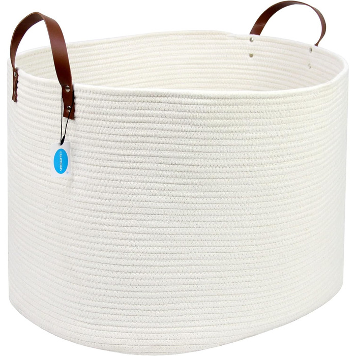 Кошик для дому Casaphoria з бавовняного шнура, XXL, для ковдр, рушників, подушок, бежево-коричневий (55,9 x 55,9 x 35,6 см)