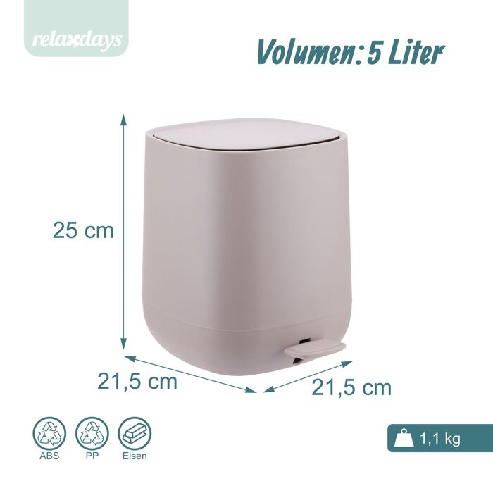 Відро для сміття Relaxdays 5 л з м'яким закриттям