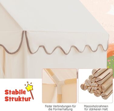 Дитяче намет-ігровий будиночок Dreamade з м'якою дахом, вікнами та дерев'яним каркасом, для хлопчиків та дівчаток (Бежевий)