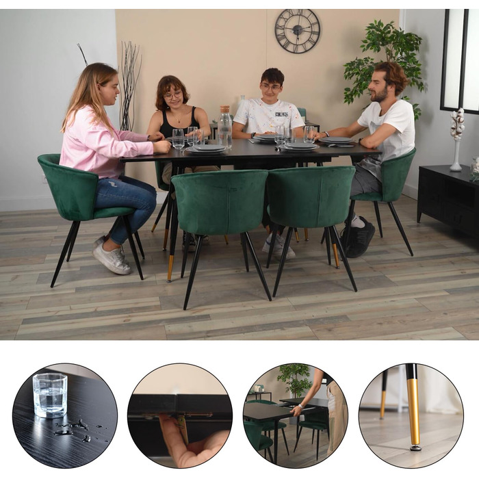 Стол обідній розкладний Cosy Meuble, 120-160x80x75 см, Чорний + Золотий, для кухні та їдальні