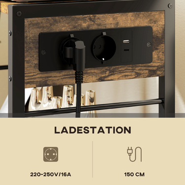 Підставка для принтера з полицею та колесами, з розетками, USB та USB-C портами, до 40 кг, у стилі рустикального коричневого