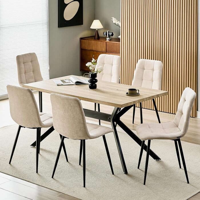 Набір обідніх стільців 4 шт. з льоновим покриттям та металевими ніжками, для кухні, спальні, вітальні - кольори хакі та бежевий