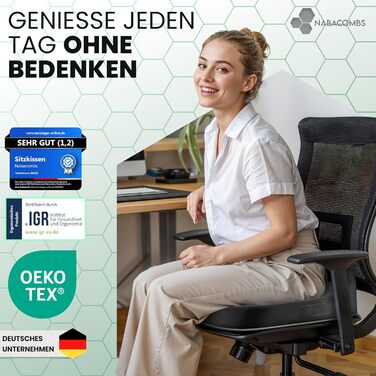 Ортопедична подушка для сидіння – ергономічна, з піною з пам'яті, знімає навантаження з куприка та спини, готова до використання – сертифікована IGR та перевірена Oeko-Tex, ідеальна для офісу, авто, подорожей та вагітності