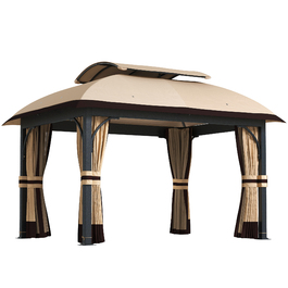 Газонний павільйон, 3,3 x 4 м, садовий намет з сітчастими шторами, двоярусний дах, обтягнутий штучною шкірою, металевий каркас, хакі