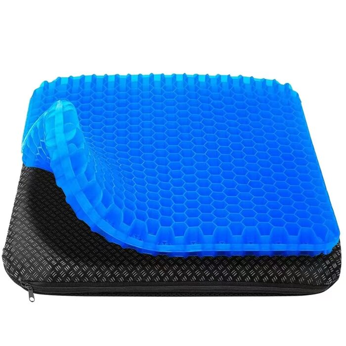 Ортопедична гелева подушка на сидіння для офісного стільця, авто та візка — м'яка подушка з протиковзаючим знімним чохлом (Синій, 43x39x4 см)