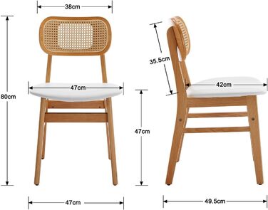 Набір крісел Wahson Rattan з 2 шт. , ретро стілець для їдальні/вітальні, ніжки з масиву дерева, білий