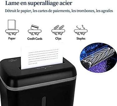 Шредер WOLVERINE P5 для безпечного знищення документів, 8 листів, мікроріз, для паперу та кредитних карт, тихий, знімний контейнер 17л (Чорний)