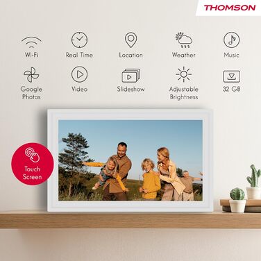 Рамка для фото Thomson Fotorahmen 15 дюймів біла – FHD IPS сенсорний екран, 32 GB, Wi-Fi, поворот, підтримка iOS/Android