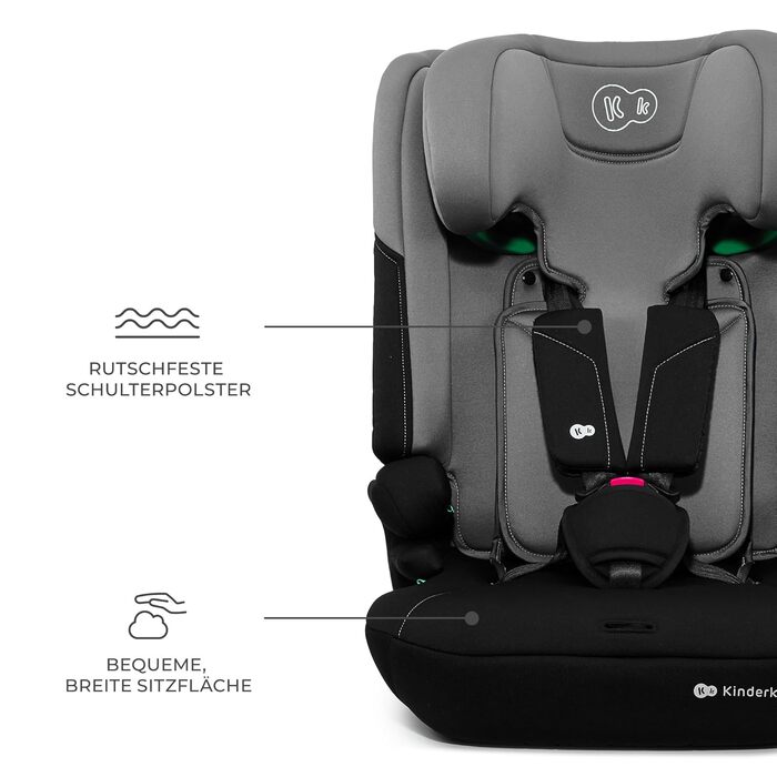 Автокрісло Kinderkraft I-COMFY 76-150 см, регульоване, з 5-точковим ременем, система EASY GROW, темно-сірий