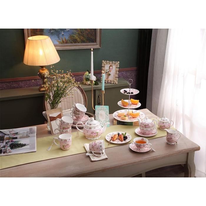 Набір чашок для кави London Boutique K414, рожевий, 330 мл, 4 шт. - кераміка, вінтажний стиль, для подарунка