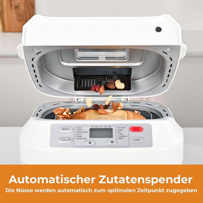 Хлібопекарня Kitchen in the Box з 12 програм, дозувальник і антипригарна форма, таймер 13 годин, білий
