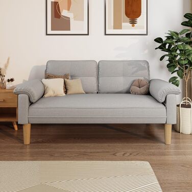 Диван Xbro 2-місний, компактний диван з підлокітниками та кишенею, сучасний диван з тканини для вітальні, квартири, офісу, проста збірка, 144 x 77 x 77 см, сірий