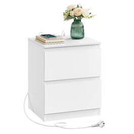 Приліжкова тумбочка VASAGLE Kailyn з розетками, 2 шухляди, 2 AC-розетки, 2 USB-A порти, для спальні, білий колір LET621W02