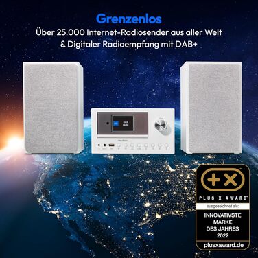 Мікроаудіосистема MEDION P85003 Інтернет радіо, DAB, FM, Bluetooth, USB, AUX, 2x150 Вт, білий