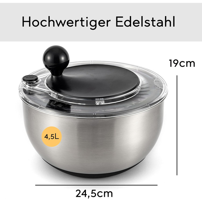 Салатниця-швидкоосушувач зі сталі нержавіючої, 4.5 л, з ручкою, BPA-free