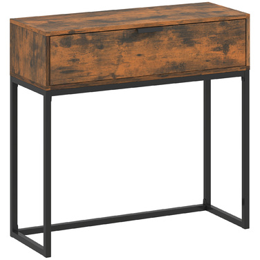 Консольний столик-тумба з ящиком, в індустріальному стилі, для передпокою або вітальні, 80x30x76 см, чорний