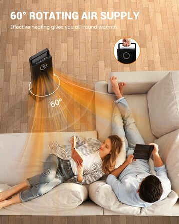 Електричний обігрівач з керамічним нагрівачем, 3 режими, 2000W, осциляція 70°, захист від перекидання, тихий обігрівач для дому та офісу