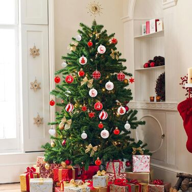 Новорічні кулі червоні білі, пластикові, небиткі, набір для прикраси ялинки, різдвяні прикраси в приміщенні / на відкритому повітрі, 38 шт.
