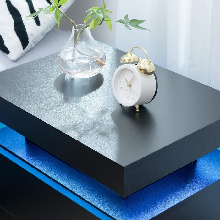 Cubehom Приліжкова тумба з LED підсвіткою, сучасна тумбочка з 2 шухлядами для спальні та вітальні, чорна
