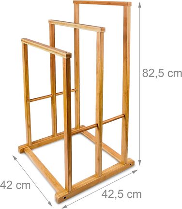 Бамбукова вішалка для рушників Relaxdays, 82,5x42x42,5 см, у формі сходів, 3 шт. анги, натуральна, аксесуар для ванної кімнати/паркувальник