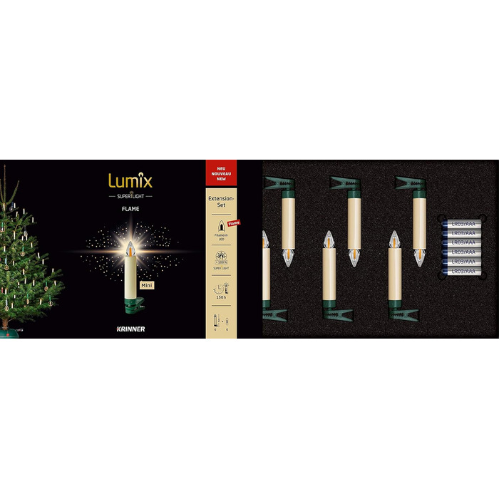 LED-свічки для ялинки Lumix SuperLight Flame Mini Elfenbein, 9 см, тепле біле світло, без пульта, таймер 4 години, розширений набір 6 шт.