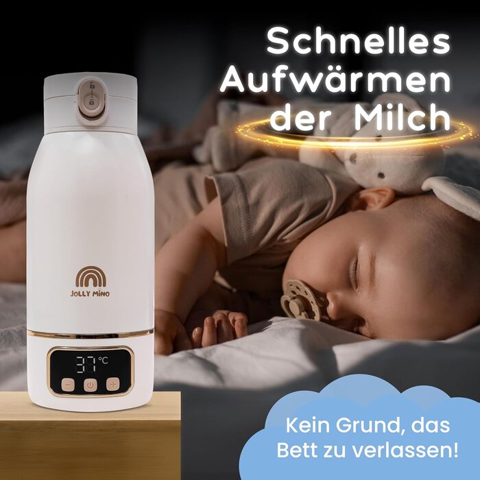 Jolly Mino: Портативний підігрівач пляшок 500 мл – Бездротовий, з нержавіючої сталі, для дитячого харчування та води – Ідеальний для подорожей, авто та літака