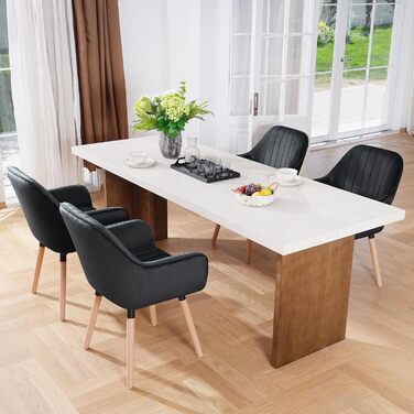 Крісла для обідньої зони ELUCHANG, набір 2 шт., поворотні на 360°, м'яке сидіння (10 см), з високими підлокітниками, кремово-білий велюр, до 150 кг, для спальні, кухні, вітальні