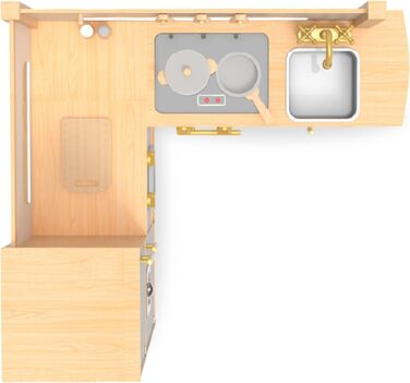 Дитяча дерев'яна кухня Mamabrum XXXL з LED-підсвічуванням та аксесуарами: мікрохвильова піч, посуд, столові прибори. Ігровий набір для дітей 3+ (кухня куткова)