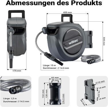 XPOtool Шланг-катушка на стіну з автозмотуванням та 15м водяного шлангу для поливу саду