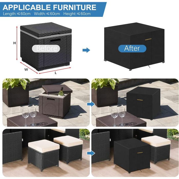 Водонепроникний чохол для садовой меблів VANSHEIM 60x60x60 см - захисна накривка для столу та садової групи