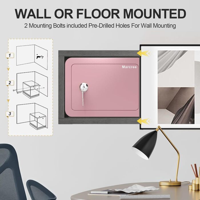 Marcree Cub Safe - Міні-сейф для грошей та особистих речей з ключем (рожевий)