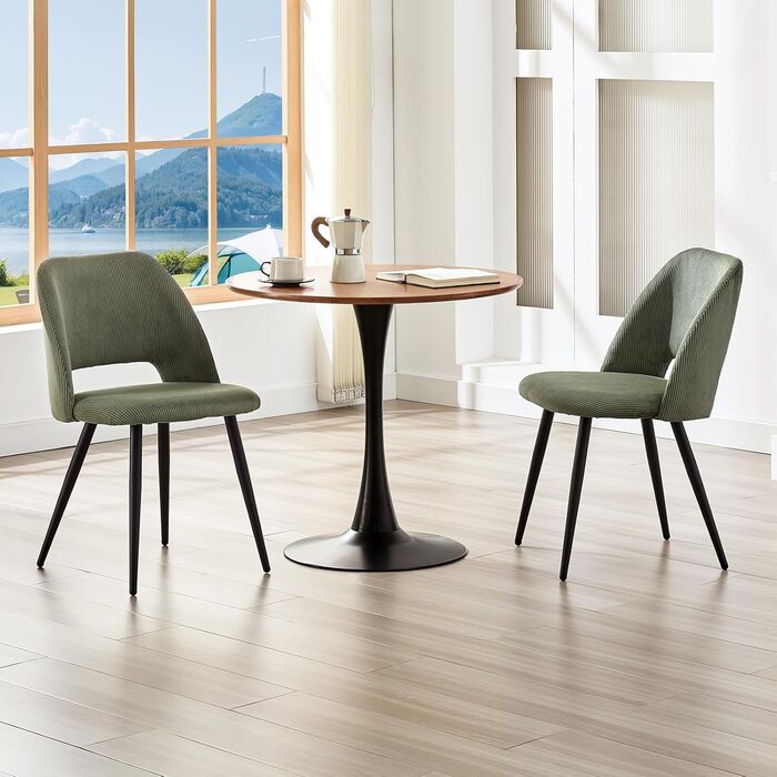 Набір обідніх стільців 4 шт. з витонченою спинкою, м'які стільці для кухні, вітальні, спальні, зелений (2 шт. в наборі)