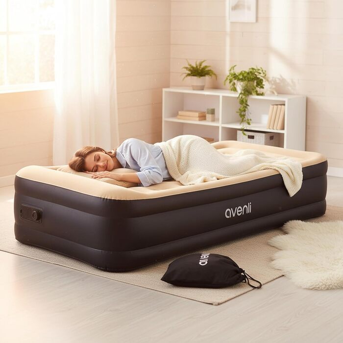 Надувний матрац-ліжко AVENLI для 2 осіб з самонадувною функцією, вбудованим насосом та флацелевою поверхнею (196x97x47 см)