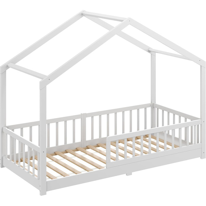 CADANI Мальте - ліжко-будиночок для дітей 120x200 см, біле, Montessori, з бортиками, трансформується, з ламелями, до 200 кг, біле