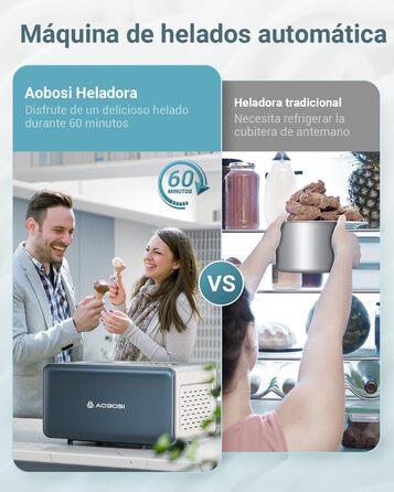 AOBOSI 2L автоматична морозивниця з компресором, 4 режими, LCD-дисплей, довговічна охолоджувальна система, для м'якого морозива та напоїв