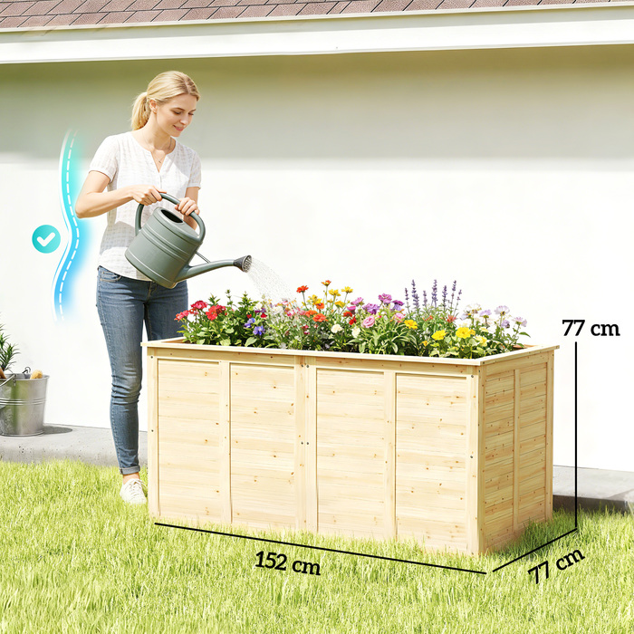 Підвищене грядок з дерева 152 x 77 x 77 см. Глибокий грядок для трав з відкритим дном та підсилювальними стержнями.