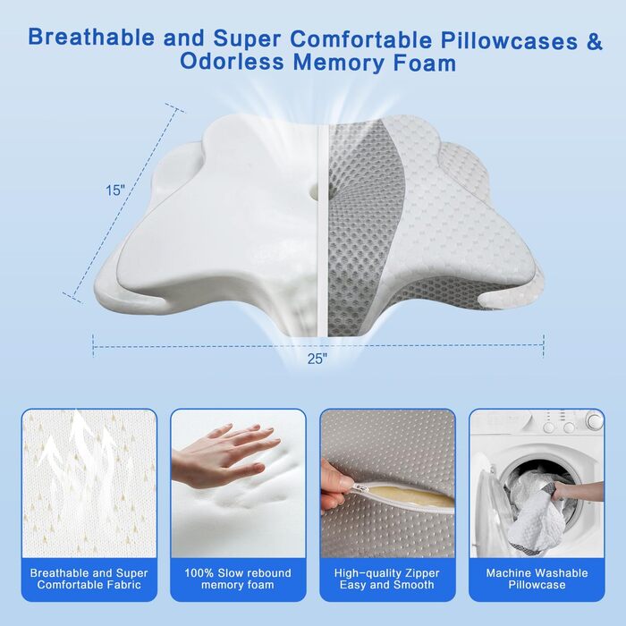 Ортопедична подушка для шиї з Memory Foam, регульована висота, ергономічна, для комфортного сну, без запаху, підходить для сну на боці