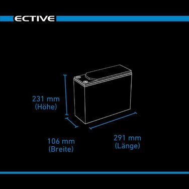 Тонкий акумулятор ECTIVE Gel DC230-12V, 230Ah, стійкий до циклів, не потребує обслуговування, захищений від витоків - акумулятор VRLA глибокого циклу, сонячна батарея, акумулятор для човнів, акумулятор для караванів, кемпер (60 Ач)