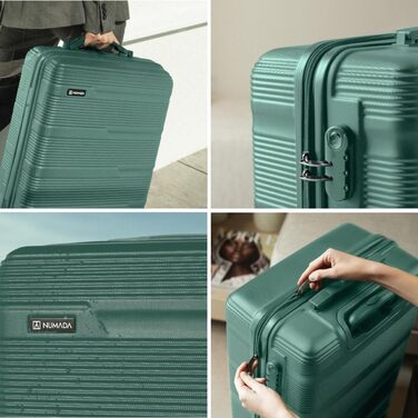 Набір валіз NUMADA Upfly T10 3 шт. ABS: ручна валіза 55x40x20 см, середній кофр 66x44x26 см, косметичка. Набір валіз, міцний та безпечний