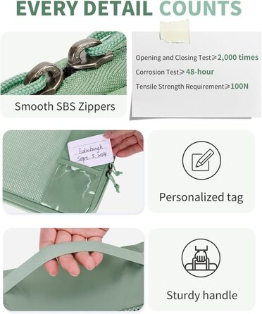 Набір органайзерів для валізи ECOHUB, 6 легких пакувальних кубів для подорожей з ID-біркою, дихаючі сумки-органайзери з переробленого матеріалу (Зелений)