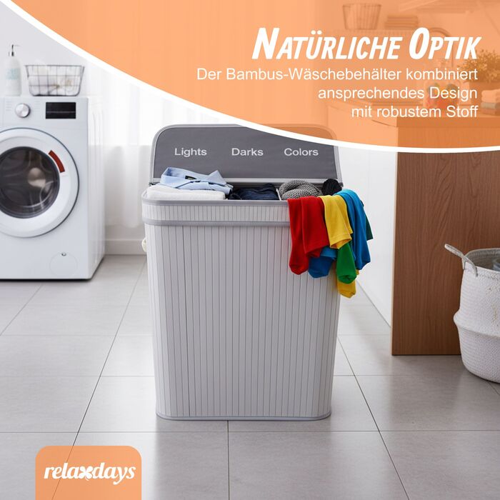 Кошик для білизни Relaxdays з бамбука з 3 відділеннями